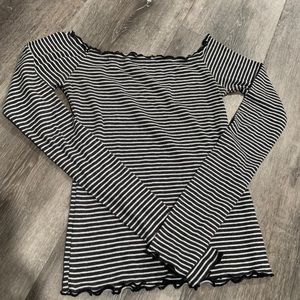 Off the Shoulder Striped Long Sleeve